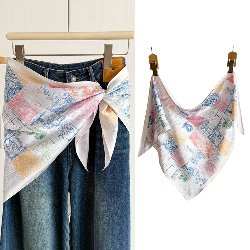 Women Minimalist Geometric Square Scarf Fashion Waist and Neck Accessory Lightweight Print for Work Date and Holiday Uses