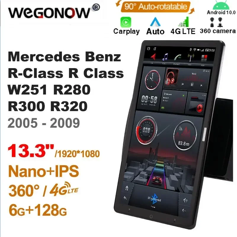 13.3'' 1920*1080 Android10.0 for Mercedes Benz R-Class Car Radio Auto Multimedia Video Audio GPS Player head Unit Auto Rotatable