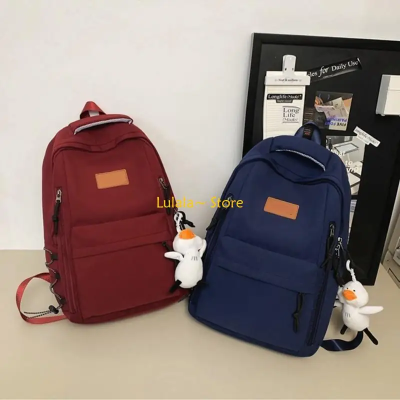 

Y4QA Fashionable High School College Book Bag with Multiple Compartment for Student Solid Color Large Capacity Nylon Backpack