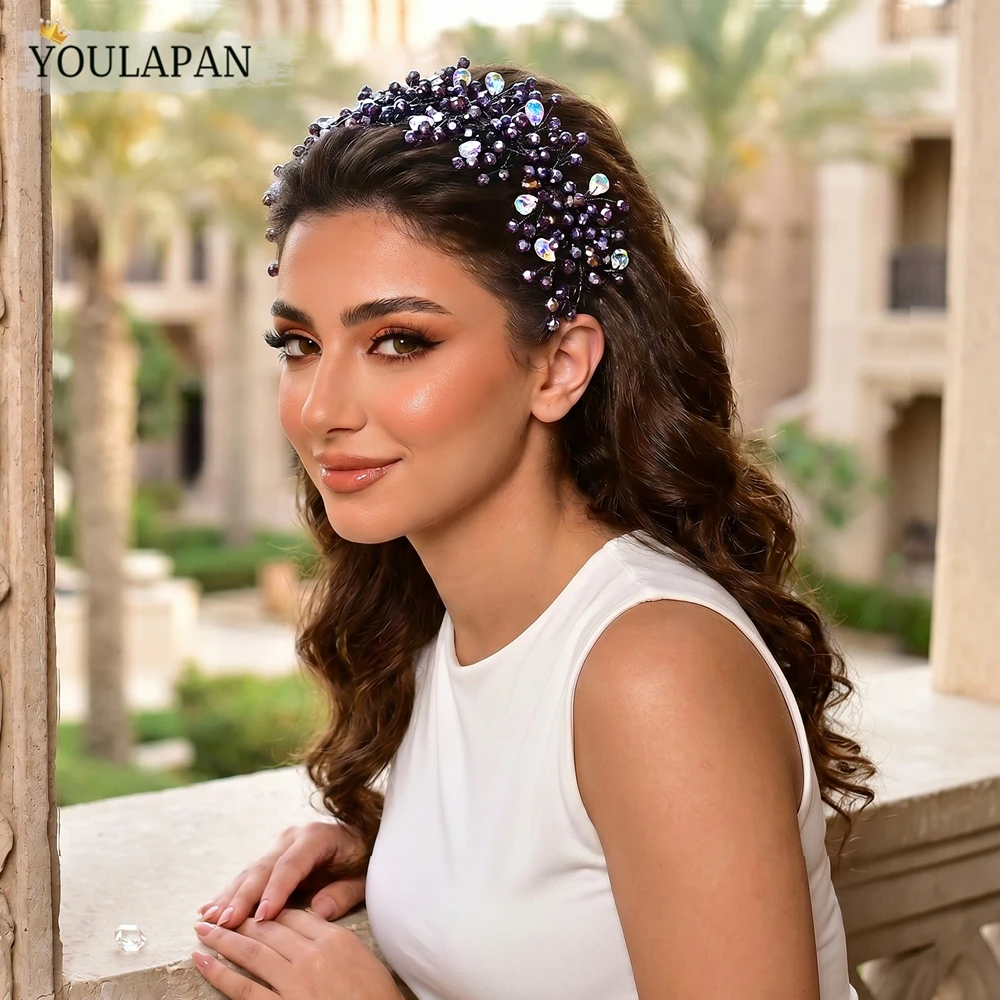 

YouLaPan Vintage Purple Color Crystal Bride Hair Hoop AB Color Wedding Headband Fashion Summer Party Hair Accessories A51