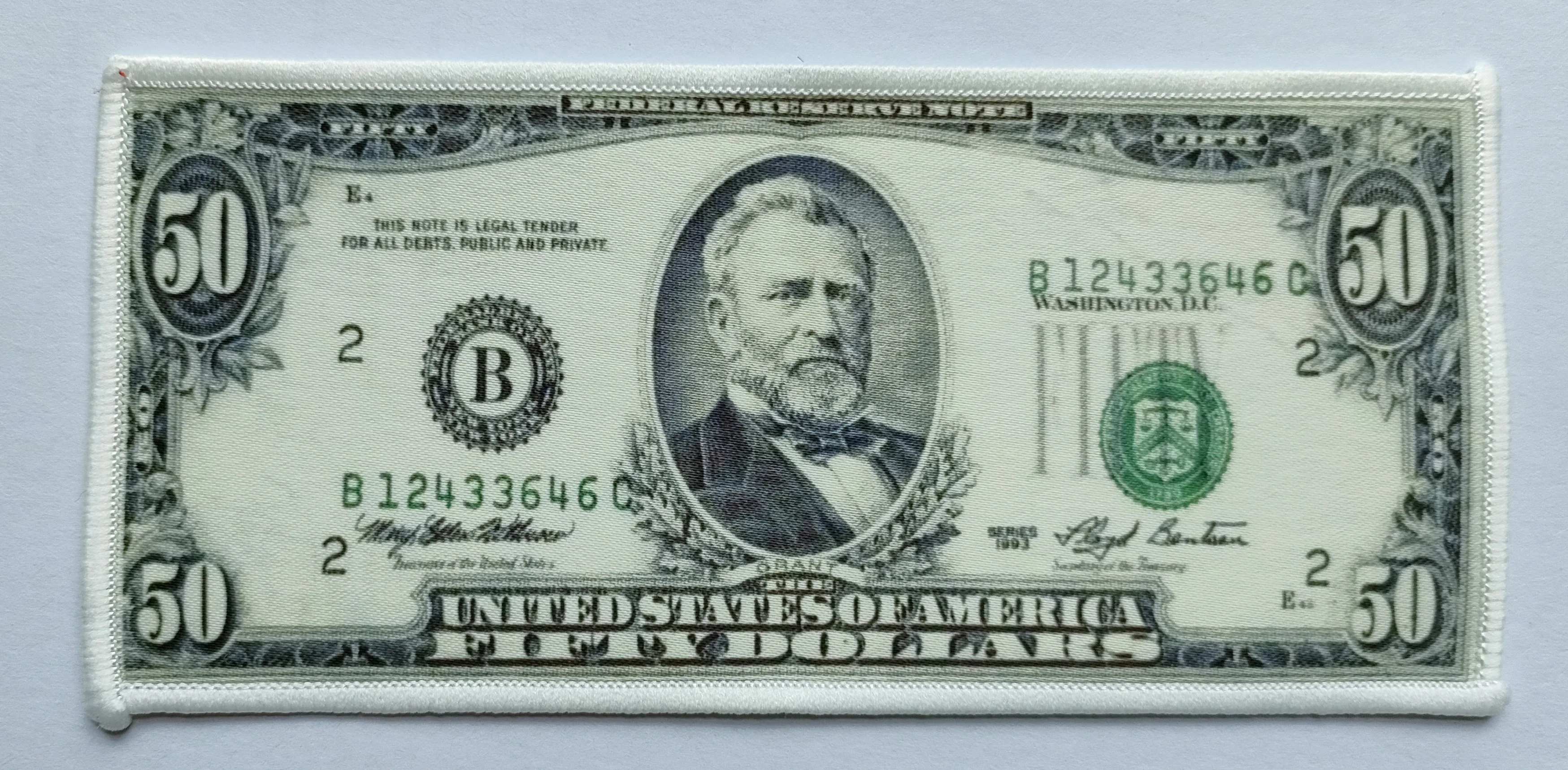 5.8 inch Fifty Dollars $50 Bills Cash Money Currency Dollar Applique Iron On Patch DIY Sew ~ (≈ 14.8 * 6.8 cm)