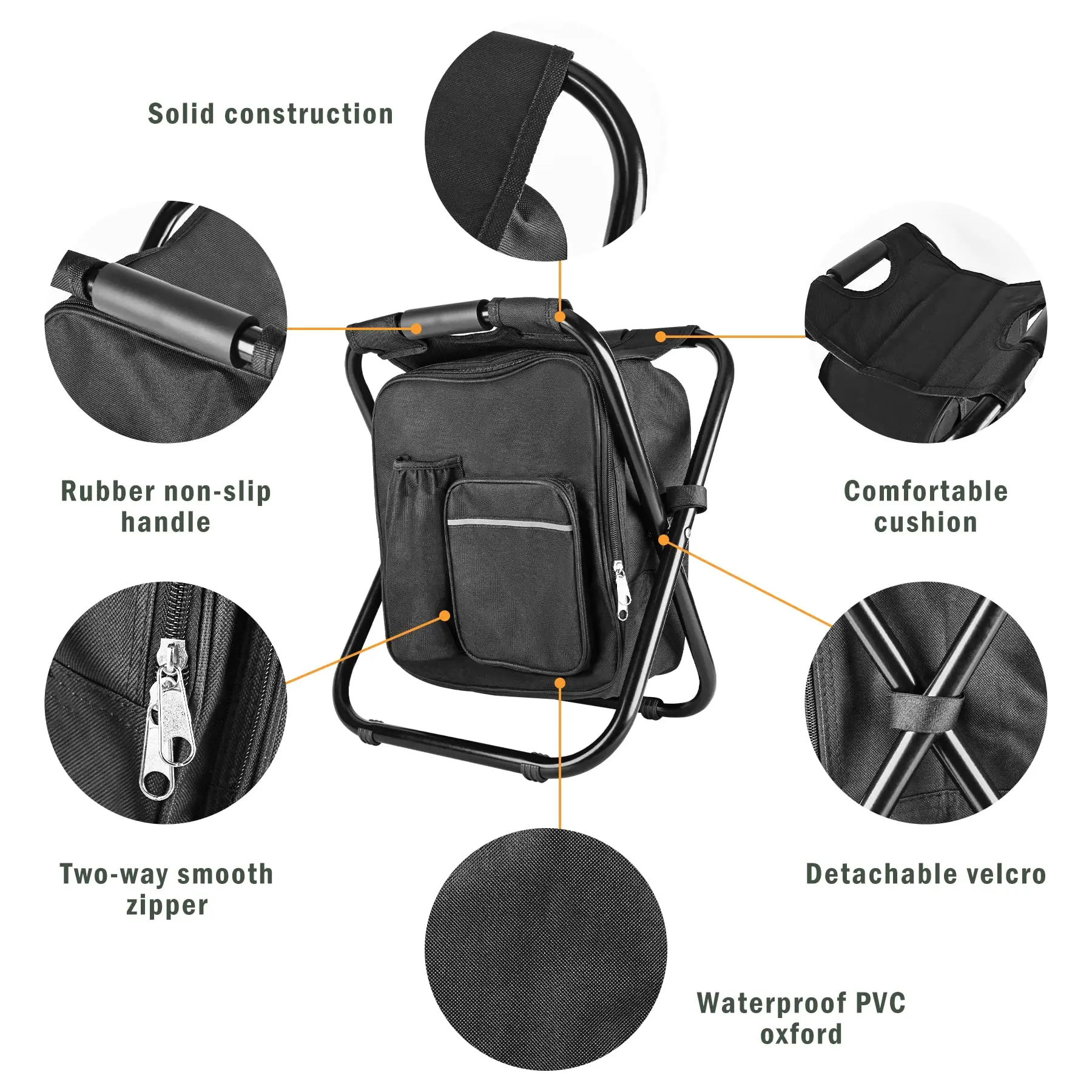 Backpack Stool Cooler Chair，Portable Lightweight Stool Backpack Folding Fishing Cooler Stool for Camping Hunting Fishing