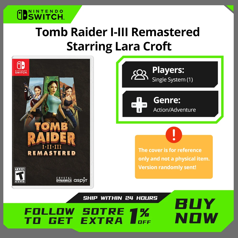 Nintendo Switch Game Card - Tomb Raider I-III Remastered Starring Lara Croft - Games Cartridge Physical Card