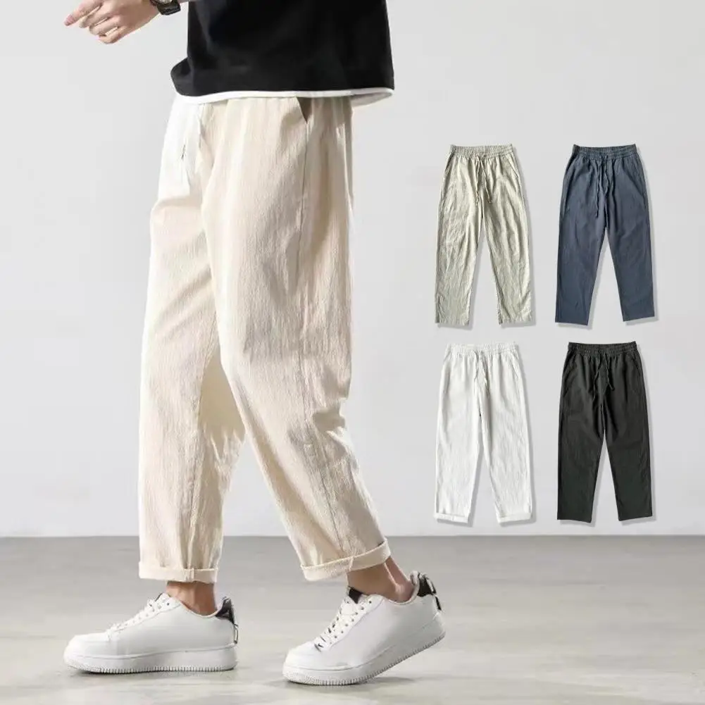 Elastic Waistband Pants Quick Dry Gym Training Sweatpants with Side Pockets Elastic Waist for Men Wide Leg Solid Color Jogging