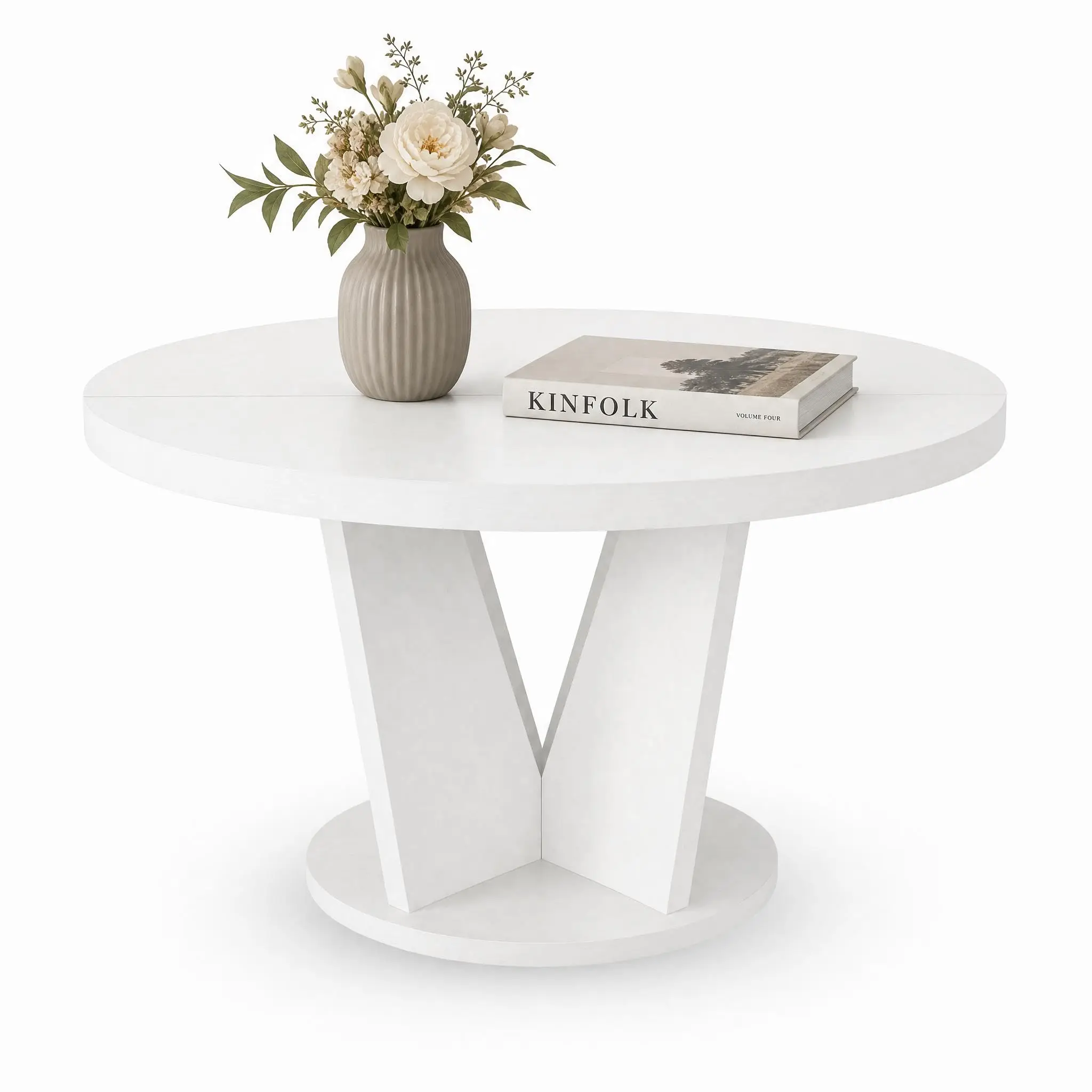 Solo tavolo, tavolino da caffè rotondo in legno con robuste gambe a forma di V, 80×80×45 cm, stile minimalista e di metà secolo – tavolo da pranzo rotondo, ideale come tavolino da caffè o tavolino