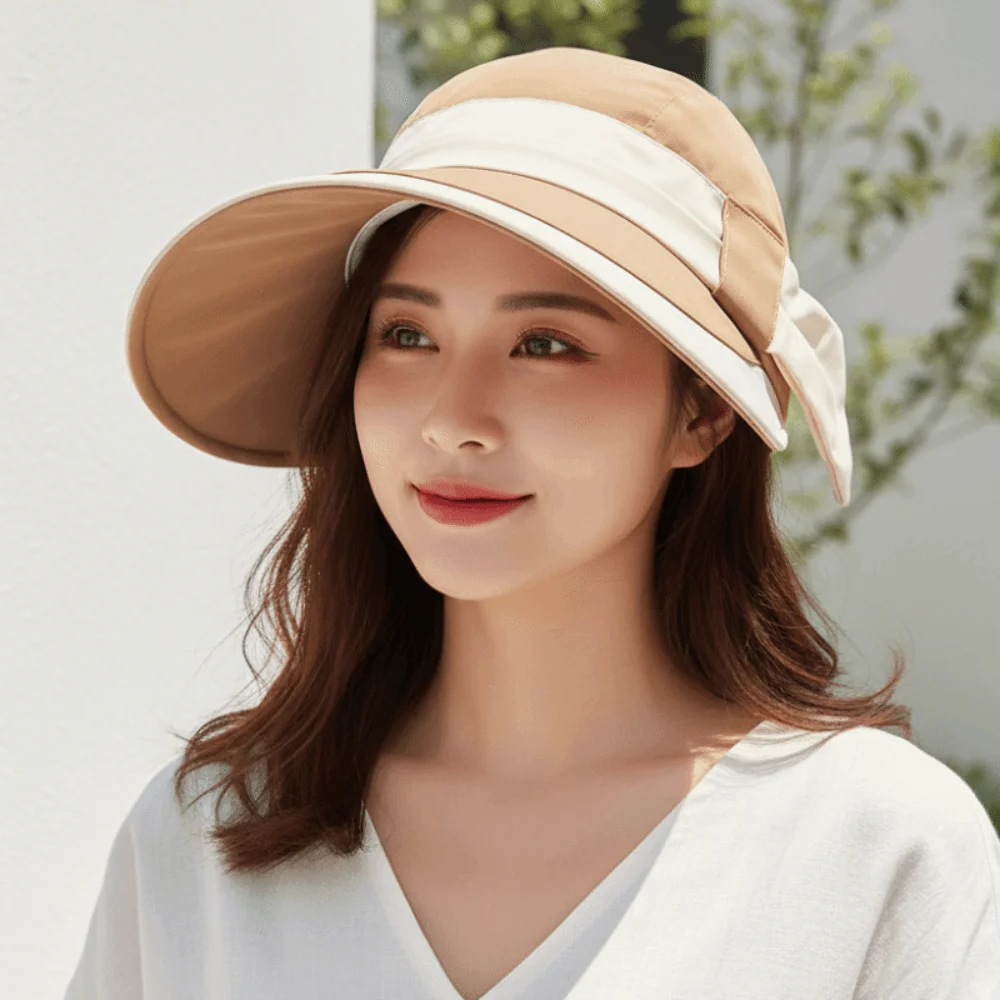 Portable Contrast Color Visor Cap Polyester Breathable Wide Brim Sun Cap Lightweight Versatile Sunscreen Empty Top Hat