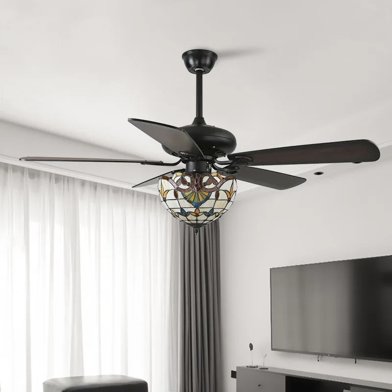 52 Inches Retro Style Ceiling Fan With Light Wood Blades Remote Control Led 3 Color 24W Fans Lamp With Lights
