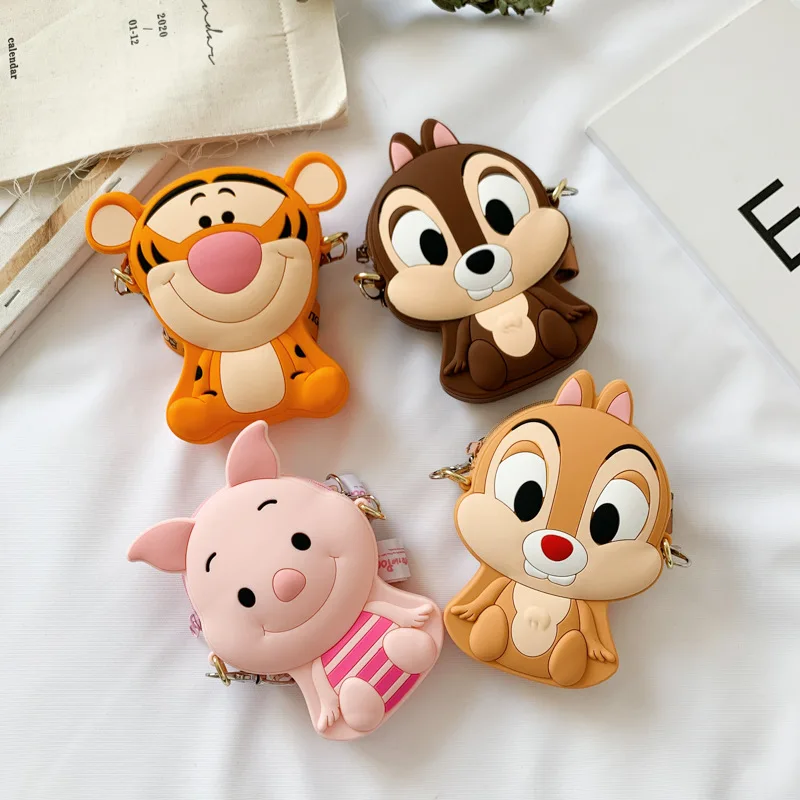 Disney Anime Piglet Tigger Chip 'n' Dale Squirrel Brothers Children Bag Silicone Bag Diagonal Bag Coin Purse Toy for Kids Gift