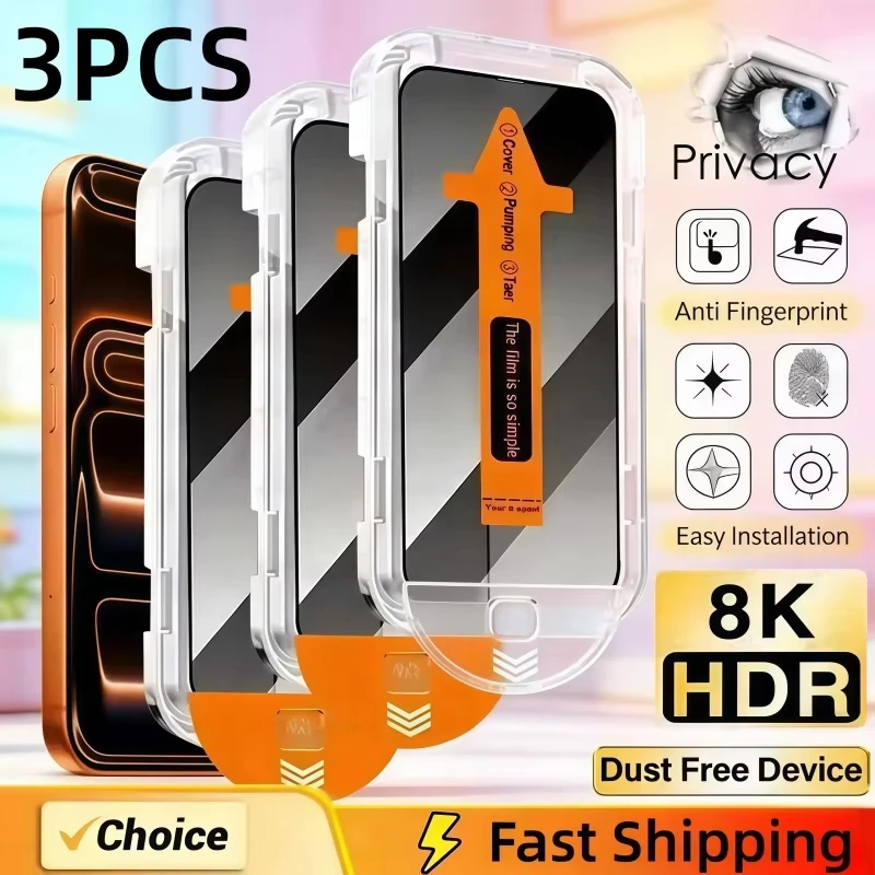 

1-3PCS Easy Intalling Screen Protector For iPhone 17 Pro Max 17 Pro 17 16 15 13 7 14 12 11 XS Max XR Air Tempered Glass Privacy