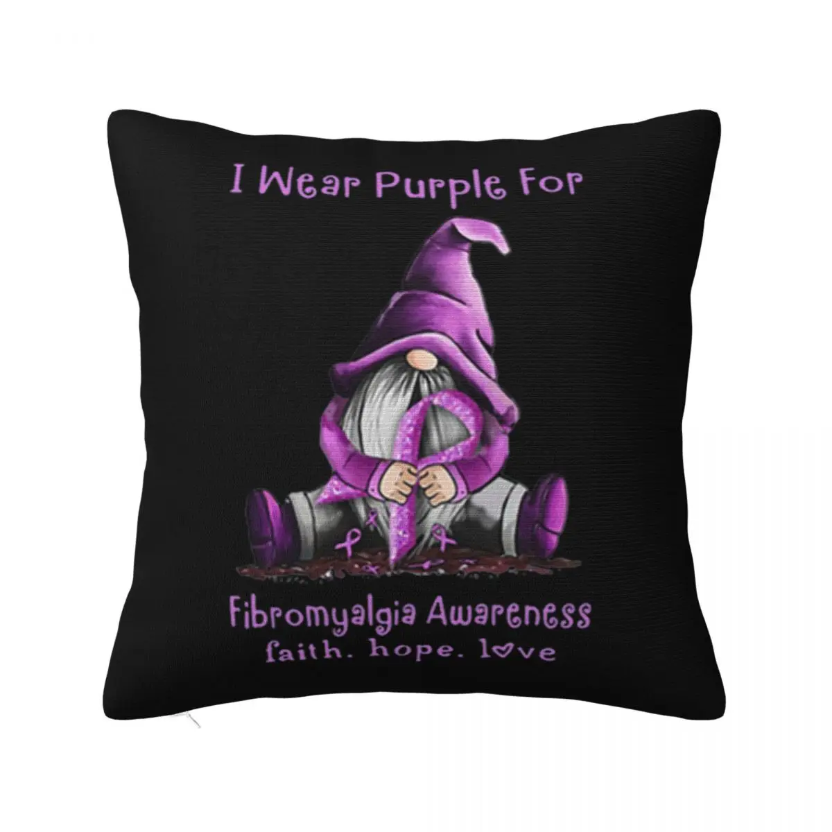 Gnome I Wear Purple For Fibromyalgia Awareness Faith Hope Love 2021 Man Many Colors Pillow Case