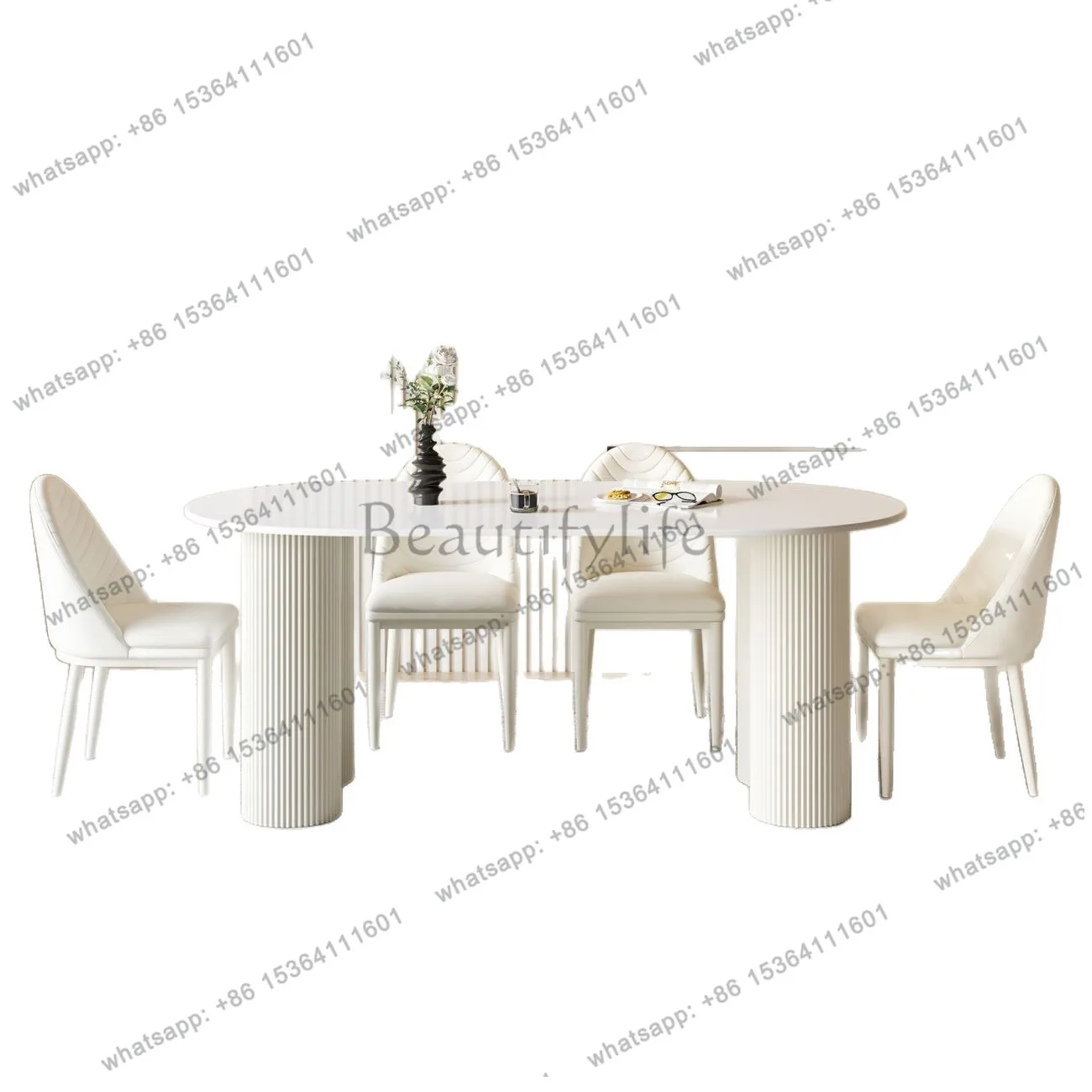 Italian light luxury rock slab dining table rectangular eating small apartment modern simple household cream style