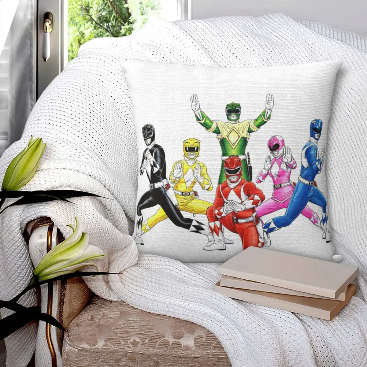 Mighty Morphin Power Ranger Square Pillowcase Pillow Cover Polyester Cushion Zip Decorative Throw Pillow for Home Living Room