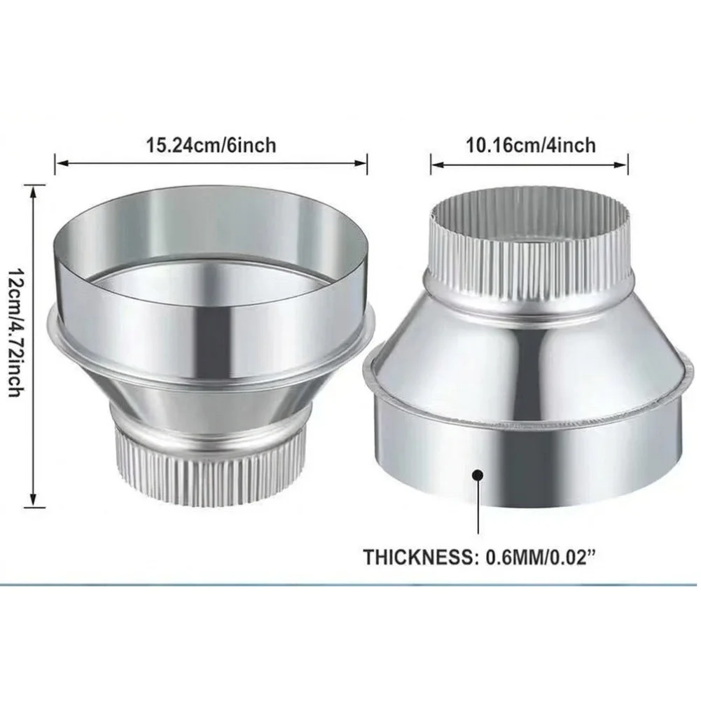 Galvanized Steel 6 To 4 Inch Duct Reducer, Air Duct Adapter For HVAC Exhaust= Fan Dryer Vent, Seamless Transition Connector