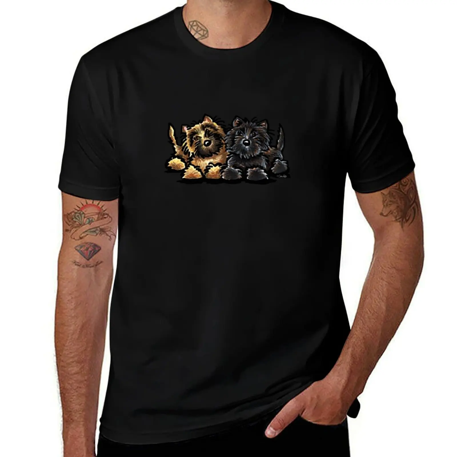 Two Cairn Terriers T-Shirt Work Style Casual T-Shirt