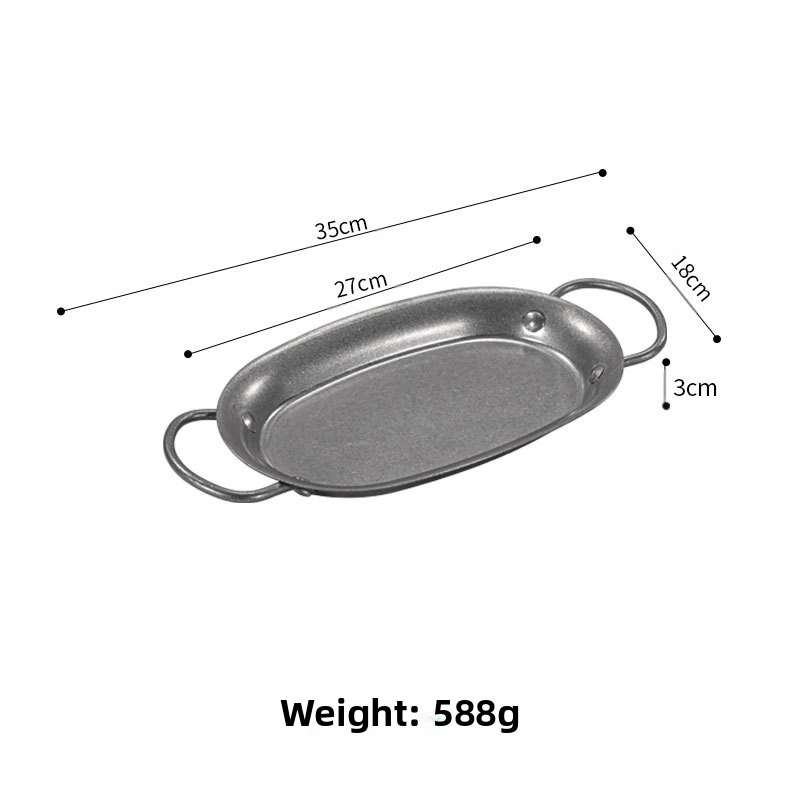 طبق المأكولات البحرية البيضاوي البيضاوي من الفولاذ المقاوم للصدأ مع مقابض مزدوجة لخدمة المأكولات البحرية وشرائح اللحم في المنزل أو الاستخدام التجاري