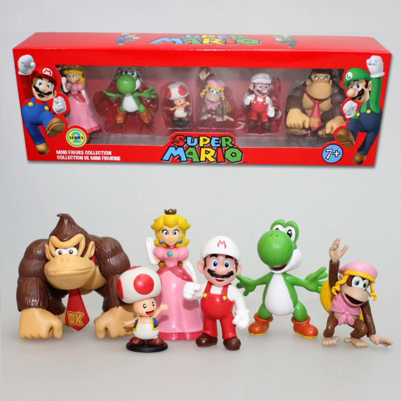 6 teile/satz Super Mario Bros Anime Abbildung Modell Cartoon Puppen Spiel Charakter Sammeln Puppen Action Spielzeug Desktop Dekoration Geschenk