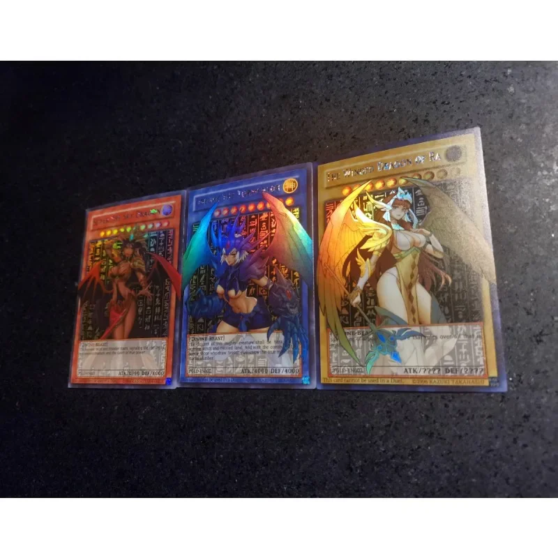 3pcs/set YuGiOh Egyptian God Girl Animation Characters Self Made Refraction Flash Card Anime Classics Game Collection Cards Toy