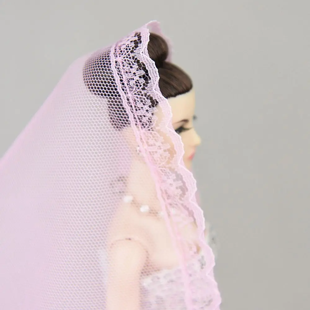 Copricapo di moda Velo per bambola Copricapo da sposa Velo di pizzo per bambola Velo da sposa per bambola rotonda lunga 1/6 BJD