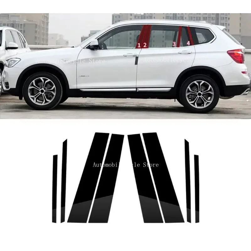 8PCS Glossy Black Pillar Posts Fit For Fit For  BMW X3 F25 2011 2012 2013 2014-2017 Window Moulding B C Center Sticker Cover