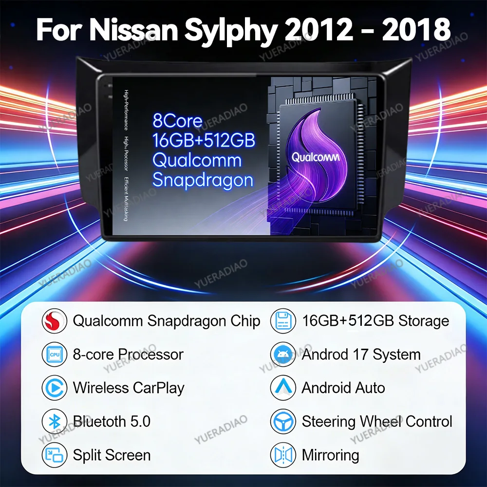 Android 17 Car Radio For Nissan Sylphy B17 Sentra 12 2010 - 2020 Multimedia Stereo Video Player QLED 4G LTE 5G WIFI GPS NAVI BT