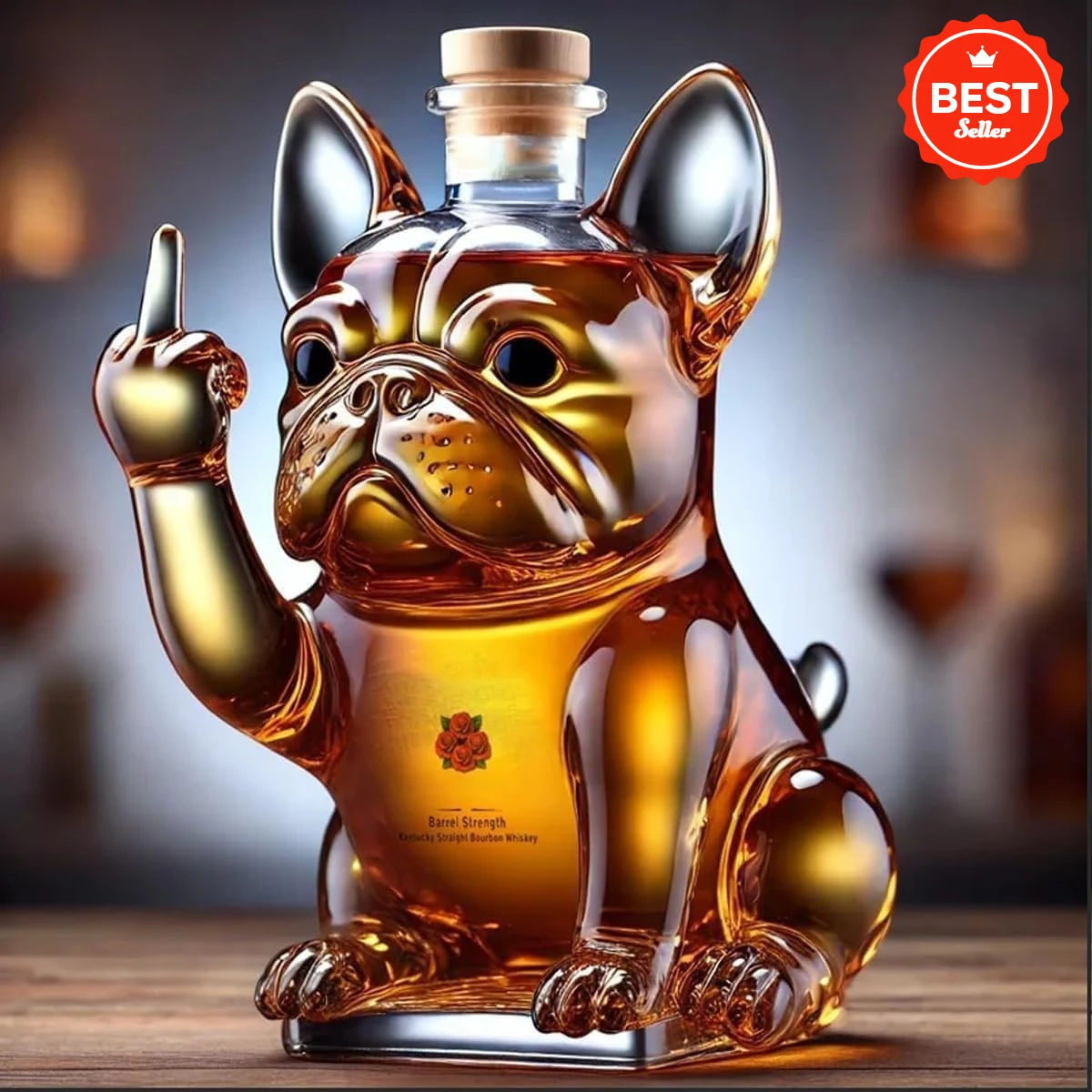 Funny French Bulldog Whiskey Bottle Novelty Decanter with Glasses, Cute Animal Liquor Container Gift Set