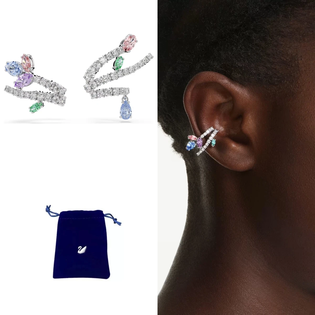 

High Grade Crystal Inlaid S925 Silver Stud Earrings Elegant Wedding Jewelry