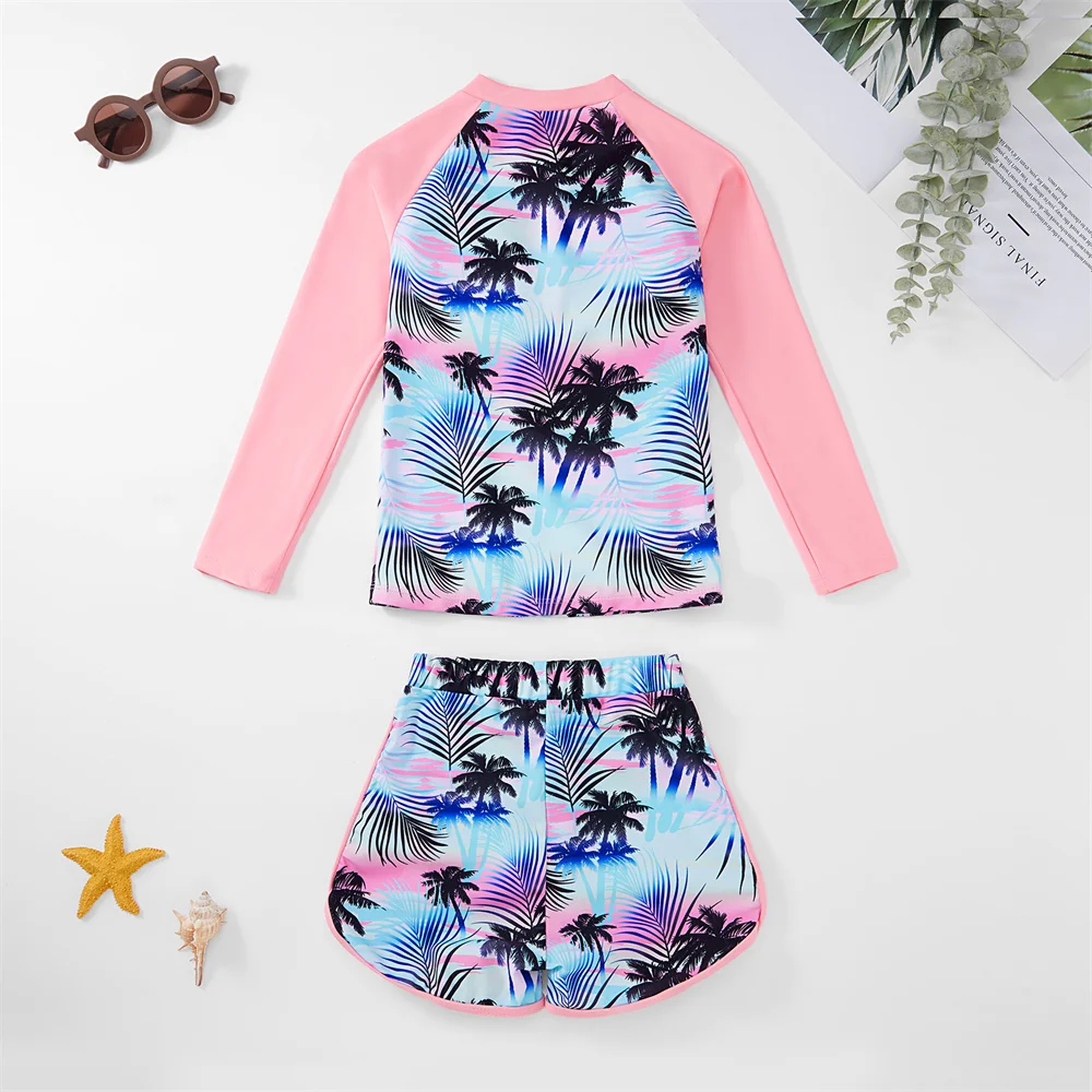 Roupa de banho de duas peças para meninas, camisa de manga comprida, roupa de banho de secagem rápida, roupa de praia de verão