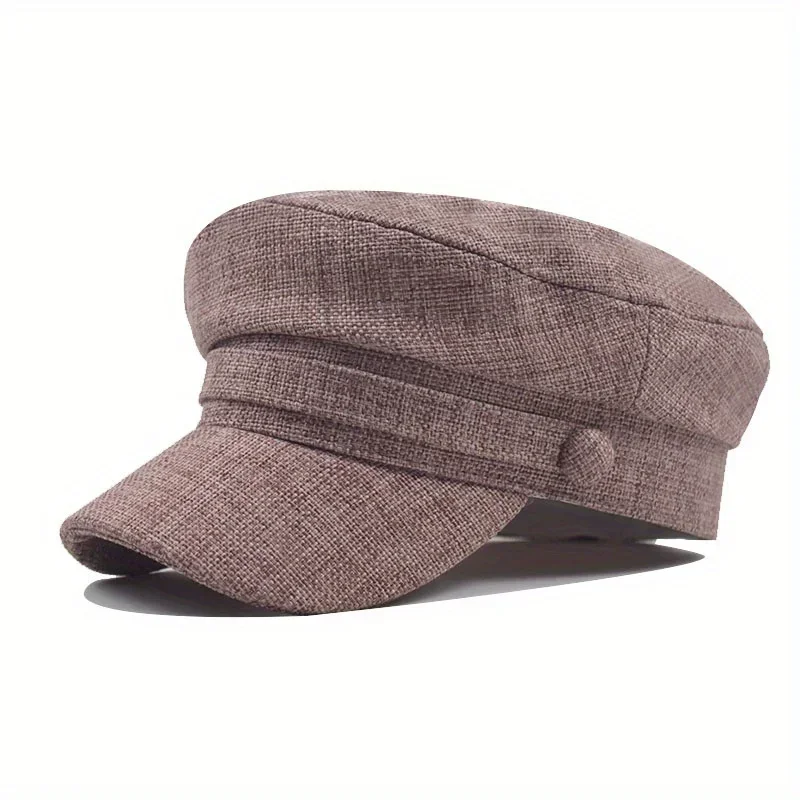 Solid Color Versatile Painter's Hat Casual Outdoor Windproof Flat Top Duckbill Hat Minimalist Fashion Classic Retro Linen Beret image 4