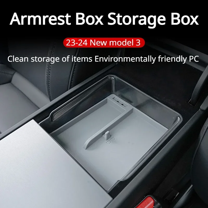 Central Control Storage Box for Tesla Model 3 Highland 2024 Transparent Armrest Box Storage Box Silicone Pad Model3+ Accessories