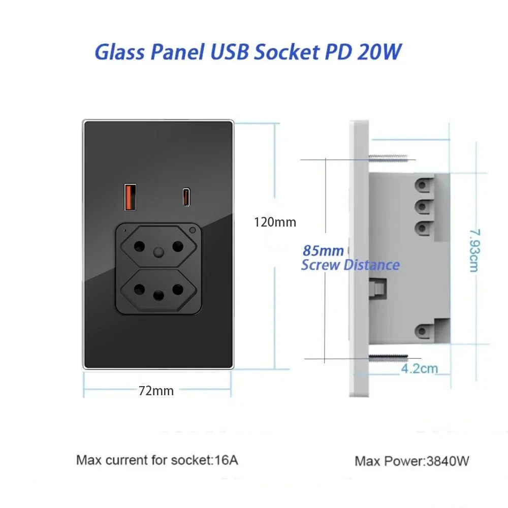 Imagem -05 - Shawader-tomada Tuya Wifi Painel de Vidro Smart Outlet Usb Tipo-c 20a pd 30w Controle Remoto por Voz do Google Home Alexa