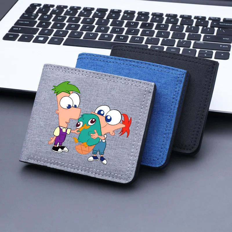 Phineas And Ferb Mini Thin Men Wallet Card Holder Men's Purse Coin Pouch Id Card Holder Short Canvas Card Holder Wallet