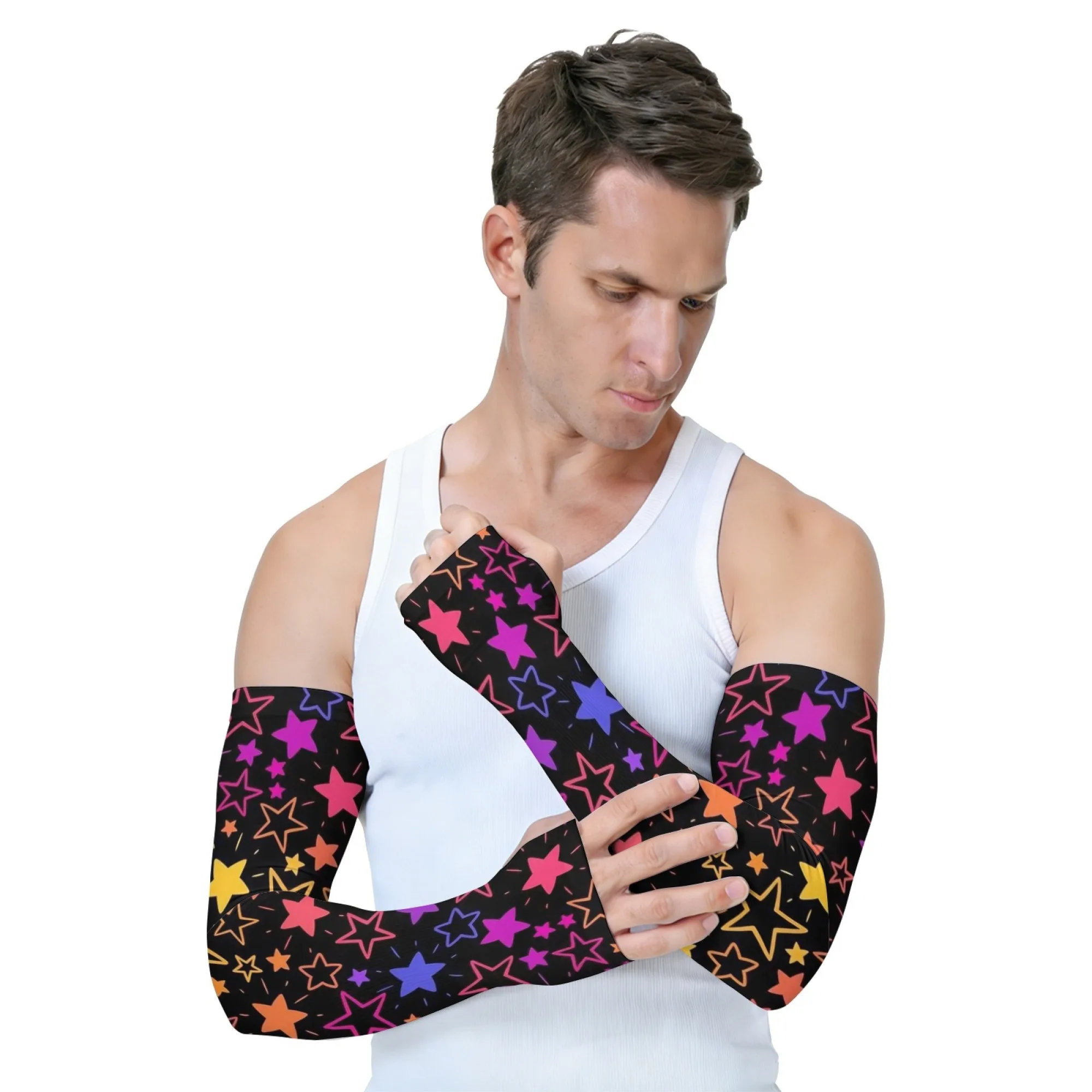 

UV Shield Color Star Printing Arm Guard Sleeves Outdoor Sports Non-slip Quick-drying Breathable Lightweight Sunscreen Sleeves