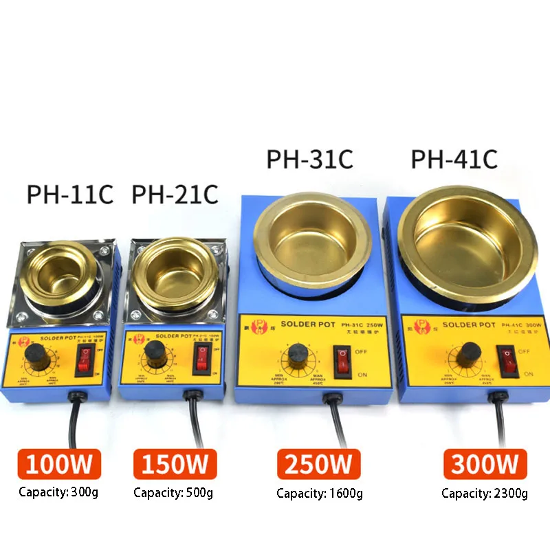 Lead-free Solder Pot 100W 150W 250W 300W Soldering Desoldering Bath Titanium Plate 36mm 50mm 80mm 100mm 200-480 Degree AC220V