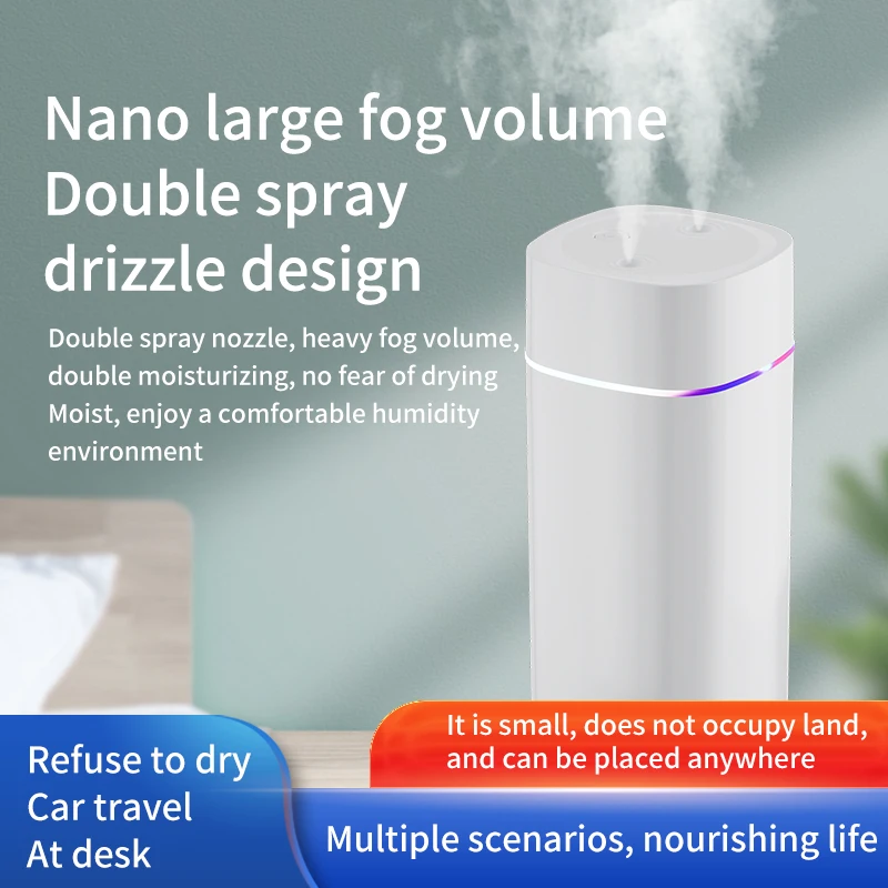 Creative Dual Nozzle Humidifier Desktop Home Bedroom Car Aromatherapy Silent Air Humidification Usb 7 Color Ambient Light
