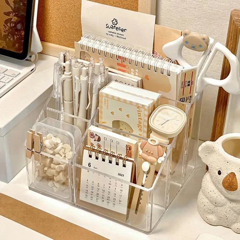 Transparent Acrylic Desktop Stationery Storage Box Large Capacity Debris Division Storage Box Desk Storage Shelf Organizer Box