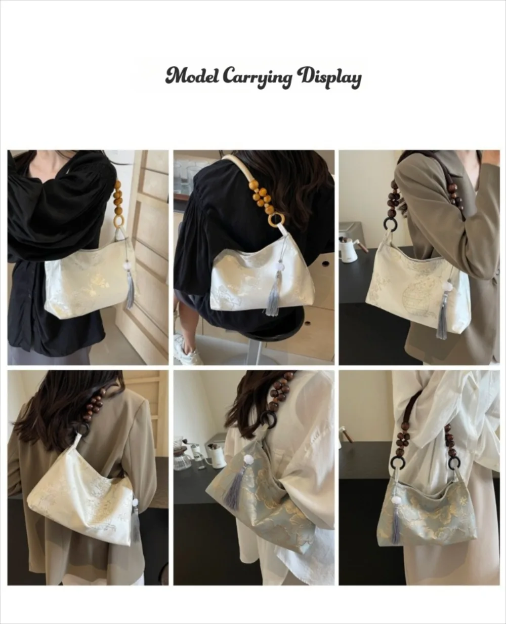 � Mittlere Kapazität ​ Damen-Schultertasche mit Stickerei ​ ​ Ethnische Muster-Stickerei ​ Nähgarn für Handarbeiten ​ ​ Quasten-Anhänger-Tasche ​ – Detail 8