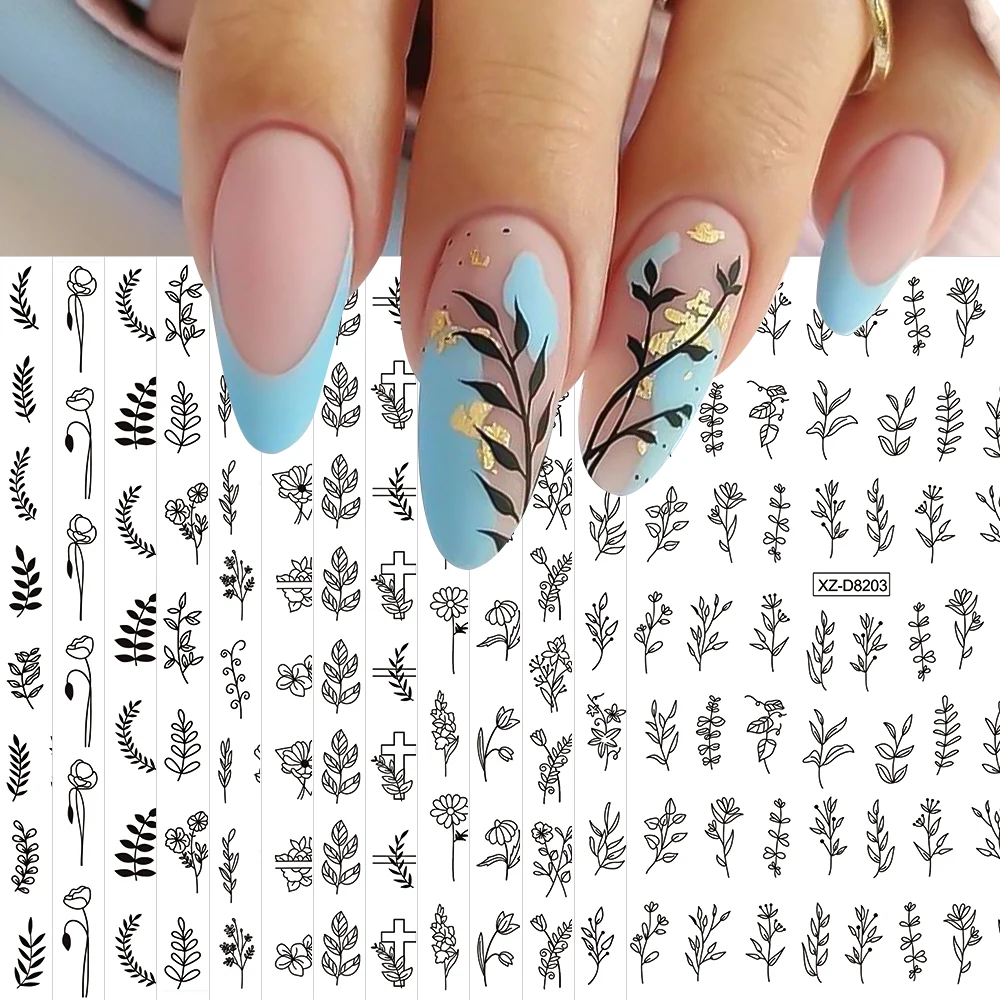 12 pièces 3D Vintage feuilles blanches fleurs autocollants pour ongles 3D auto-adhésif rétro fleur Rose décalcomanies pour ongles 8*10 cm feuille fournitures pour ongles D9