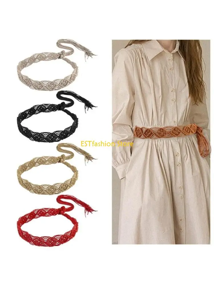 y5gc-女性装飾ワックスロープベルトボヘミアンフリンジベルトガールドレスアクセサリーエスニックウエストストラップ女性の腰飾り