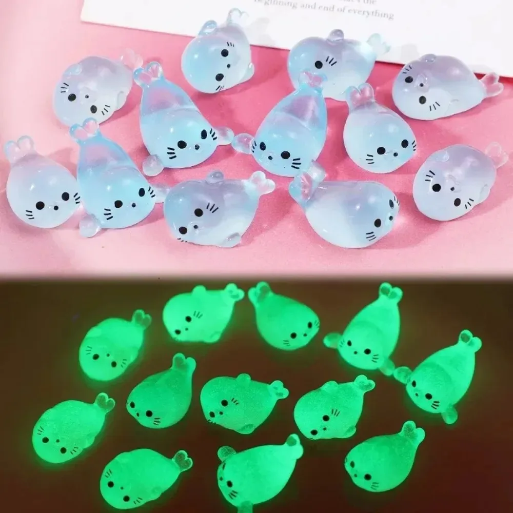 10Pcs Kawaii Luminous Mini Seal Pup Resin Glow At Night Marine Animal Figurines Ornament Fairy Garden DIY Accessories