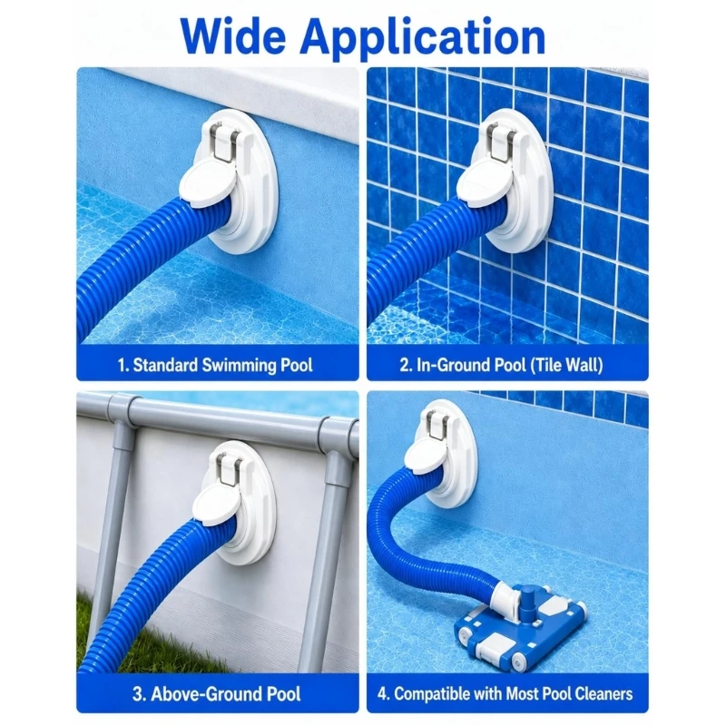 Locking Cover Pool Vacuum Fitting for Threaded Suction Port, ABS Wall Inlet with Hinged Cap for Steady Hose Hookup and Daily