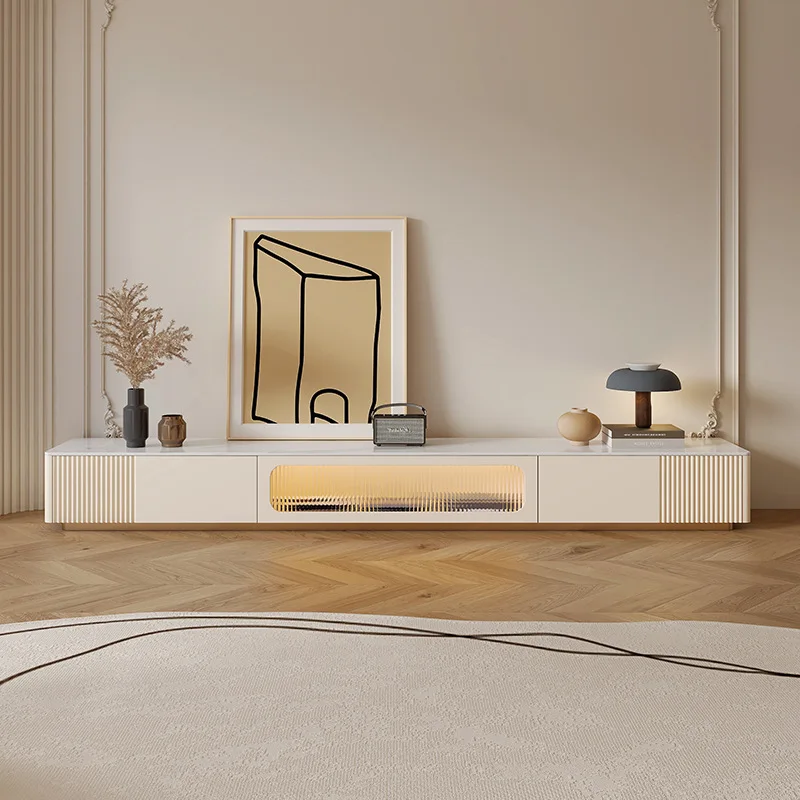 Simple modern floor TV cabinet coffee table combination living room home rock slab TV cabinet bedroom light luxury TV table