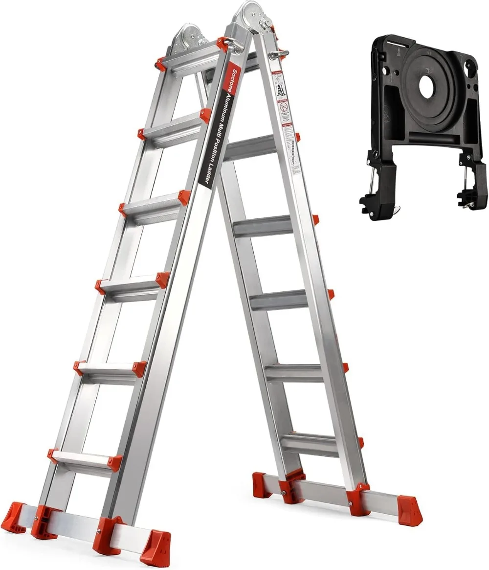 22Ft, 6 Step A Frame Extension Ladder, 330lbs Load-Bearing Weight Telescoping Ladder, Multi Position, Step Laders