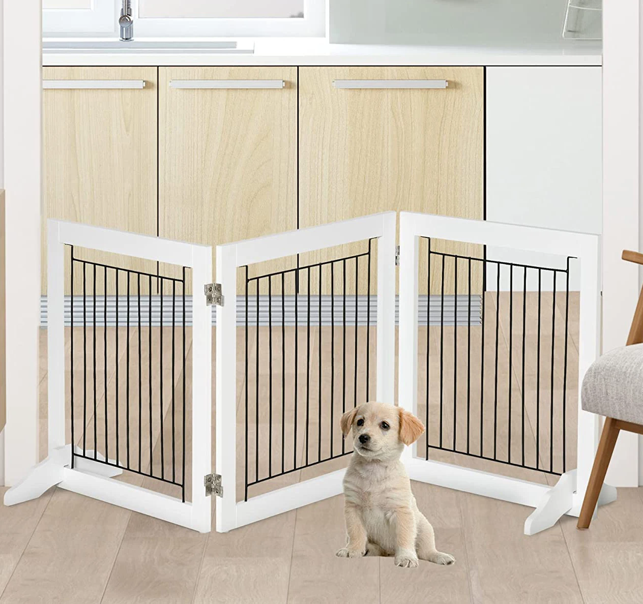 Indoor Freestanding Safety Stair Pet Gate Foldable Puppy Playpen