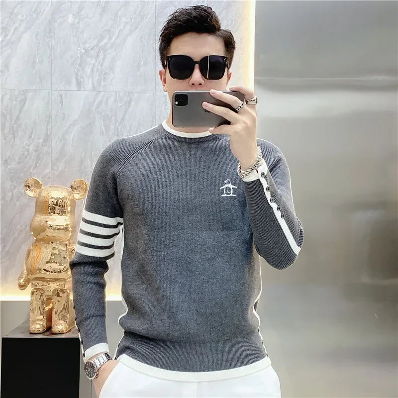 Sweater Golf Korea otentik pria, pakaian Golf pria, sweter Golf otentik, mode Top rajut, leher bulat, pakaian Golf pria, baru, musim gugur, 2024