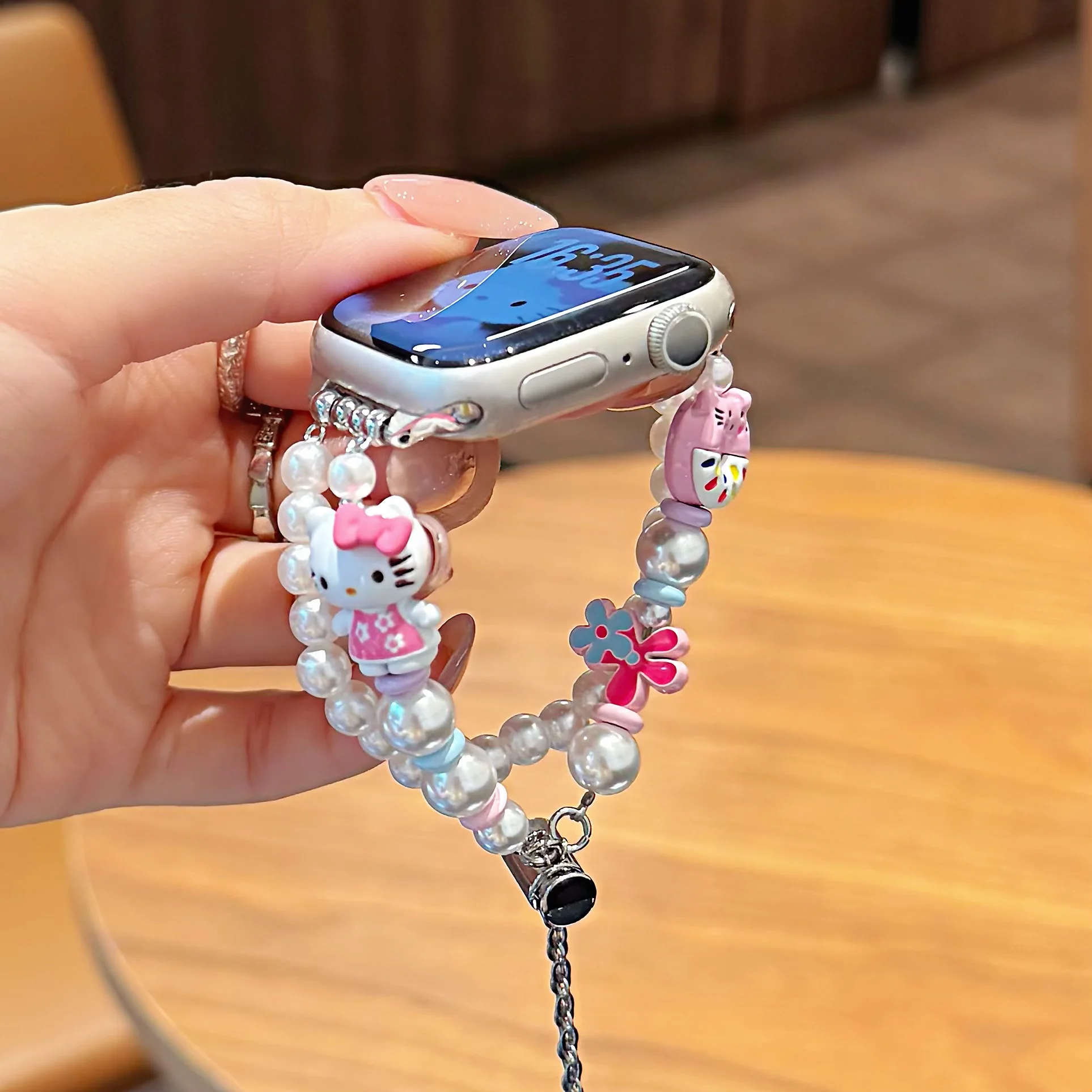 Girls Fashion Cute For Hello Kitty Pearl Beaded Band For Apple Watch  S11 10 49 46 45 44 42-38mm For iwatch Ultra S11/10/9/8 view 4