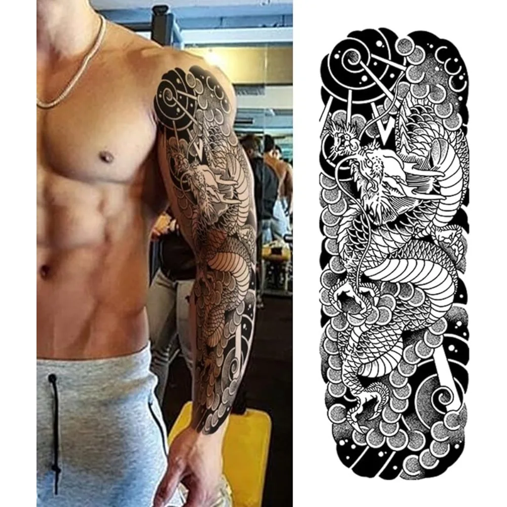 

Temporary Tattoos Shoulder to Wrist Tiger Ink Stickers Large Size Waterproof Durable Engraving Tattoo Stickers Body Sticker Men