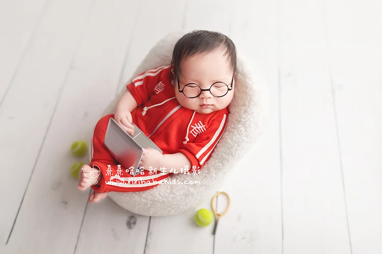 1 Set Newborn Baby Photo Clothes Sports Youth Retro Hooded Shoulder Hoodie Autumn And Winter Set Infant Shooting Clothing