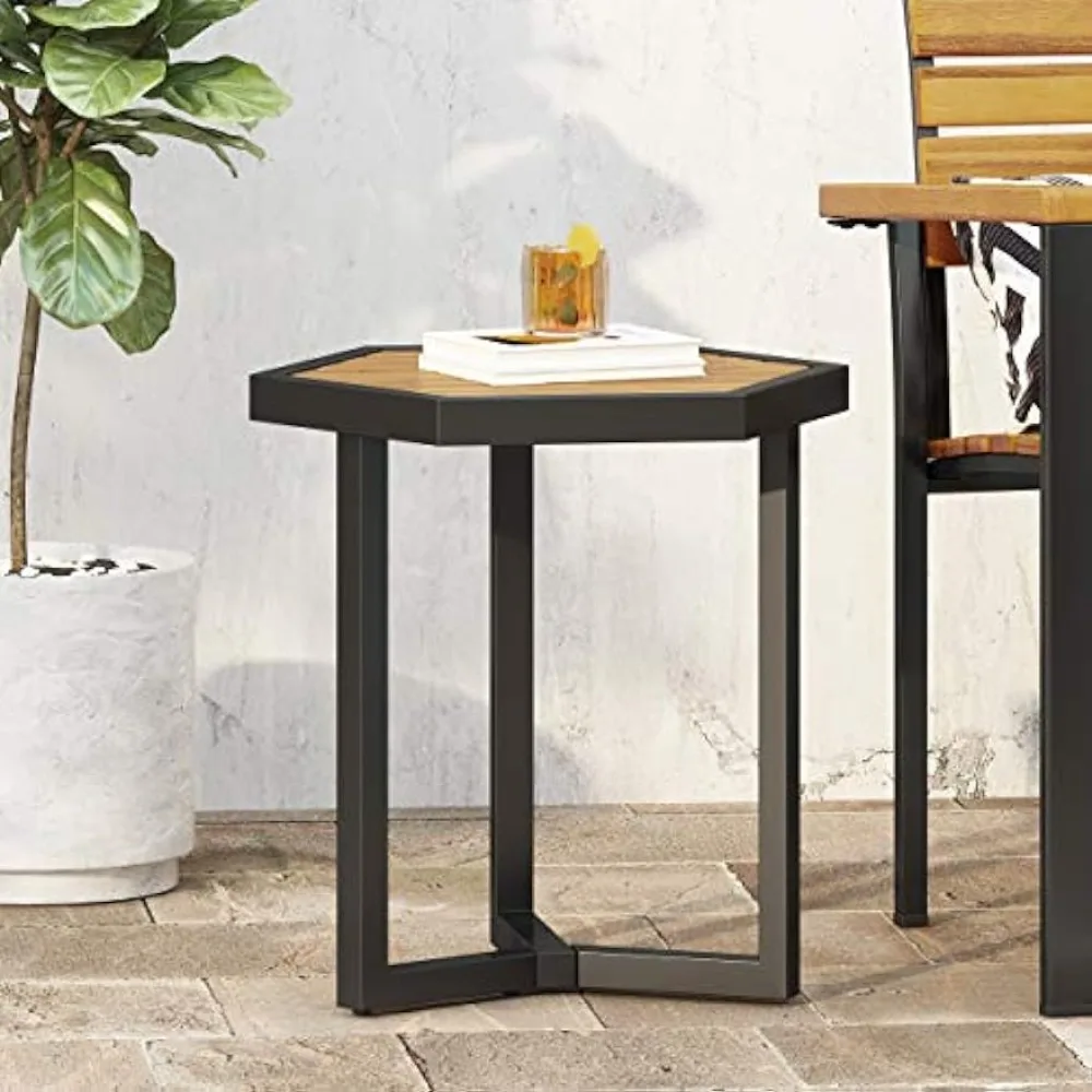 Christopher Knight Home END Table, Black Metal + Teak，Modern Industry, Perfect Design, Sturdy and Durable，save Space