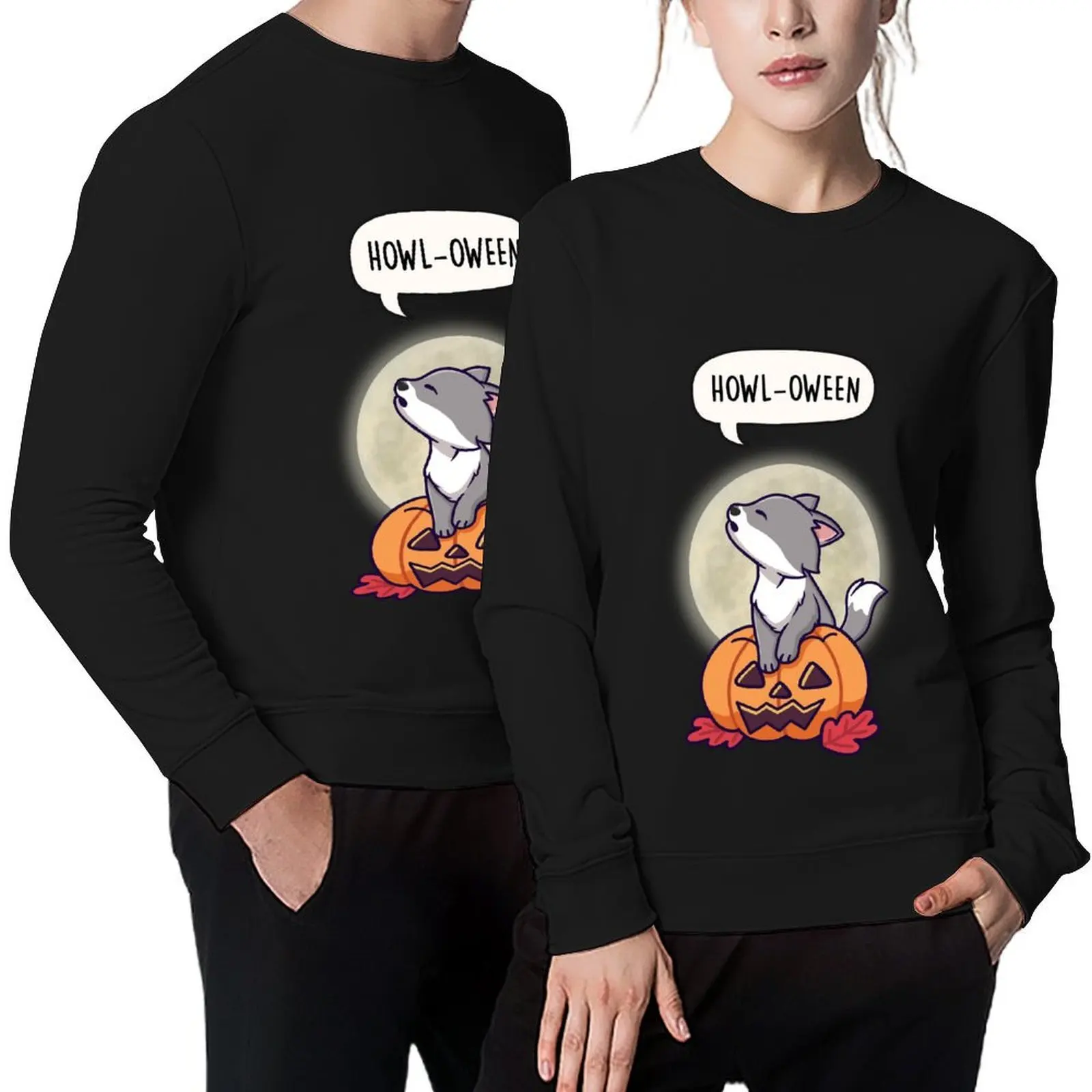

Howloween - Howling Wolf Halloween Pun Pullover anime clothes men's clothing korean autumn clothes men's sweatshirt