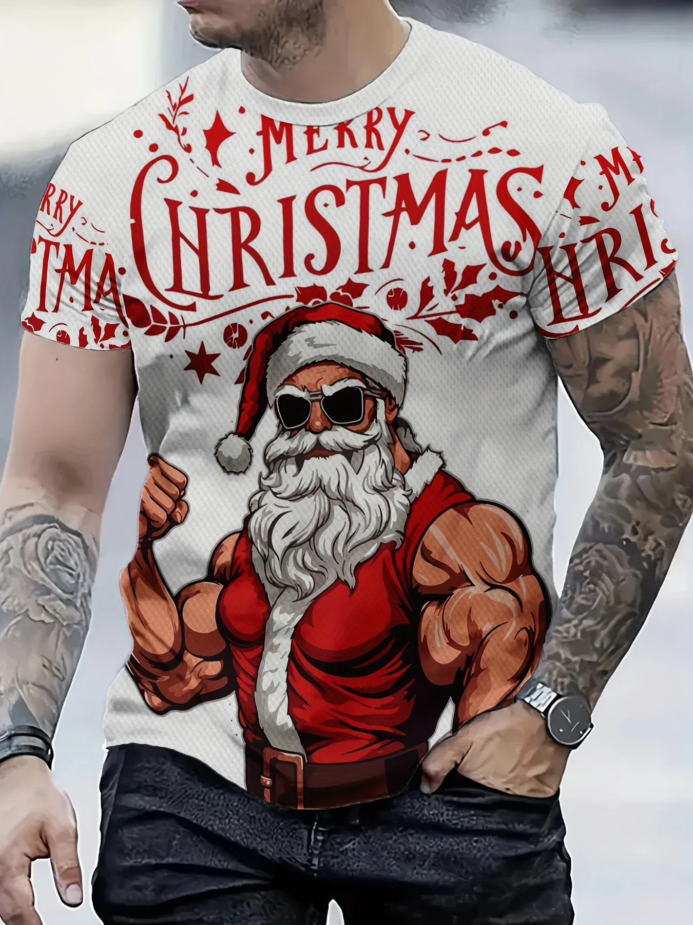 

Christmas Funny 3D Santa Claus Printed Men's T-shirt Leisure Fashion Crew NeckTop Holiday Casual Harajuku Colorful Men Clothing